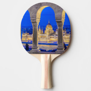 Hungarian Parliament Building at Dusk Ping Pong Paddle