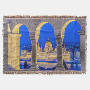 Hungarian Parliament Building at Dusk Throw Blanket