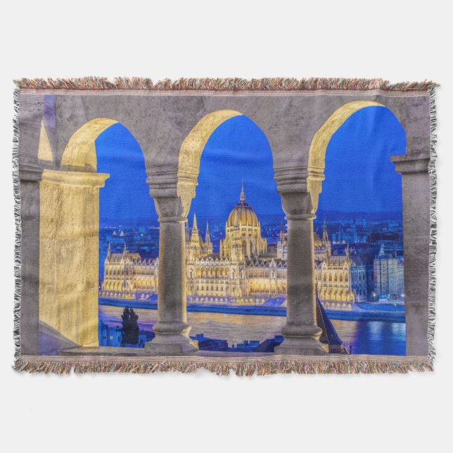 Hungarian Parliament Building at Dusk Throw Blanket (Front)