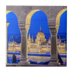 Hungarian Parliament Building at Dusk Tile
