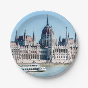 Hungarian Parliament Building in Budapest city Paper Plate