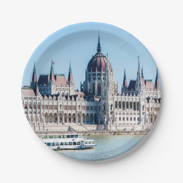 Hungarian Parliament Building in Budapest city Paper Plate (Front)
