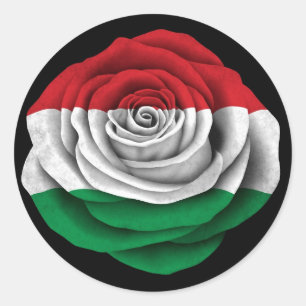 Hungarian Rose Flag on Black Classic Round Sticker