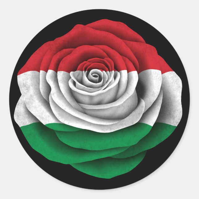 Hungarian Rose Flag on Black Classic Round Sticker (Front)