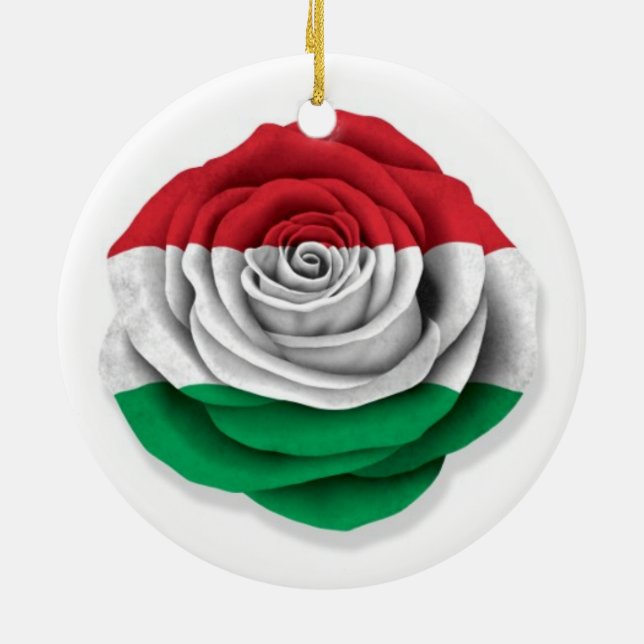 Hungarian Rose Flag on White Ceramic Tree Decoration (Back)
