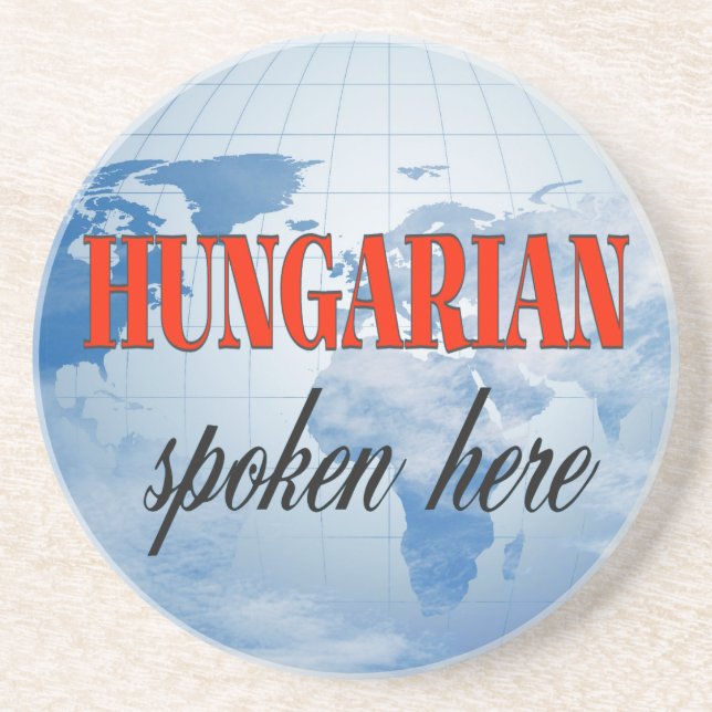 Hungarian spoken here cloudy earth coaster (Front)