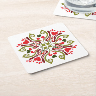 Hungarian Tulip Floral Motif Square Paper Coaster