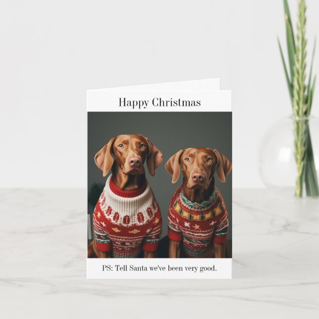 Hungarian Vizla Dogs in Christmas Sweaters Card (Front)