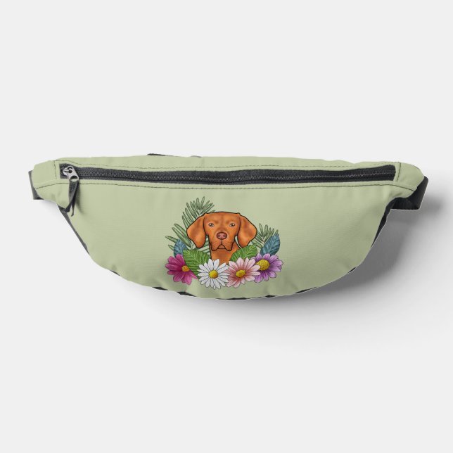 Hungarian Vizsla And Colourful Summer Flowers Gree Bum Bags (Lay Down)