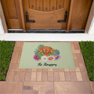 Hungarian Vizsla And Colourful Summer Flowers Gree Doormat