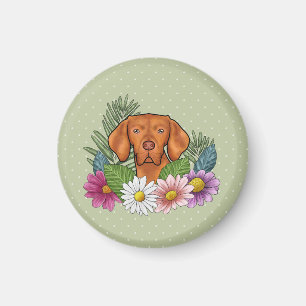 Hungarian Vizsla And Colourful Summer Flowers Gree Magnet