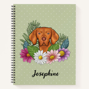 Hungarian Vizsla And Colourful Summer Flowers Gree Notebook