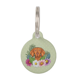 Hungarian Vizsla And Colourful Summer Flowers Gree Pet Tag