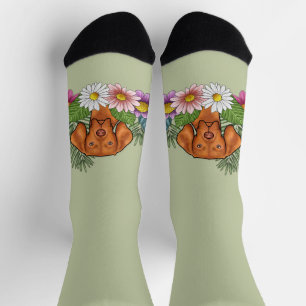 Hungarian Vizsla And Colourful Summer Flowers Gree Socks