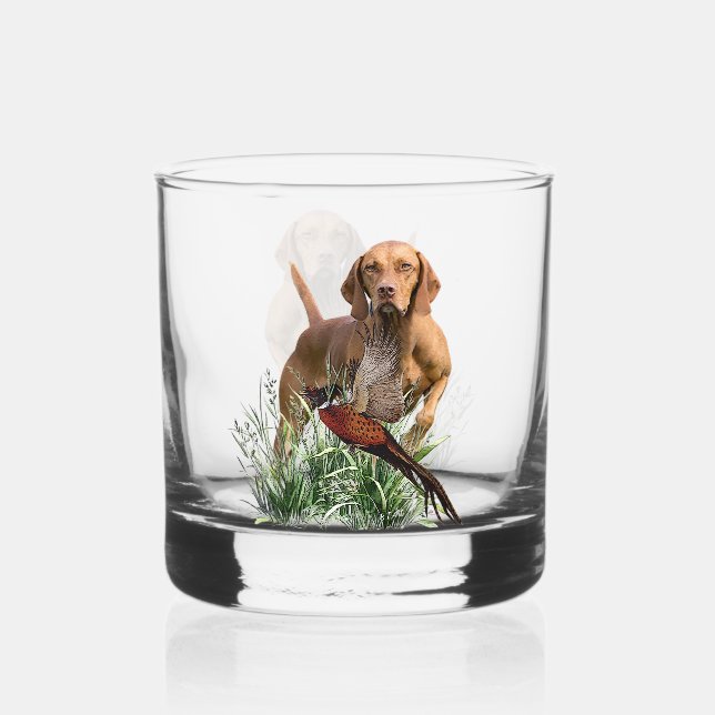 Hungarian Vizsla Art    Whiskey Glass (Front)