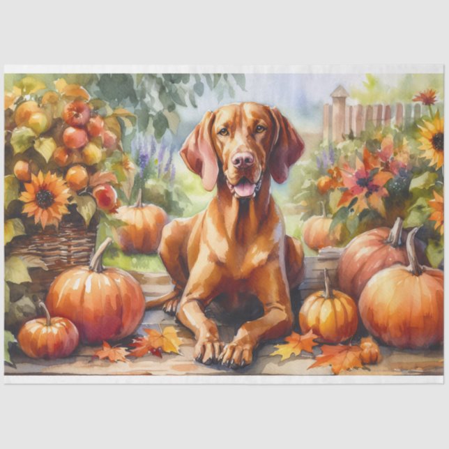 Hungarian Vizsla Autumn Leaves Decoupage Tissue Paper (Front)