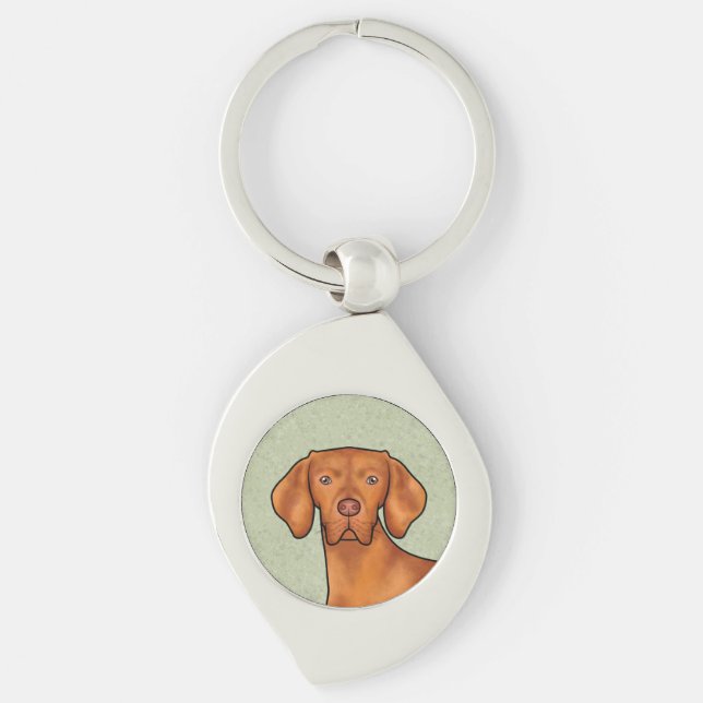 Hungarian Vizsla Cartoon Pointer Dog Head Green Key Ring (Front)