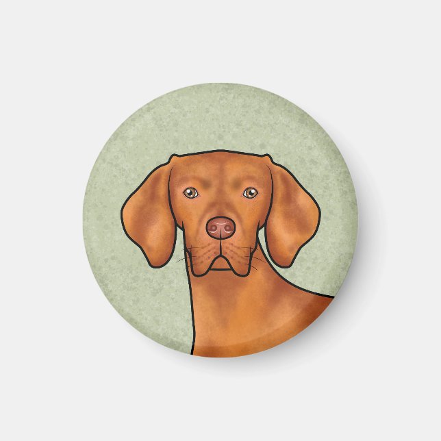 Hungarian Vizsla Cartoon Pointer Dog Head Green Magnet (Front)