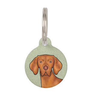 Hungarian Vizsla Cartoon Pointer Dog Head Green Pet Tag