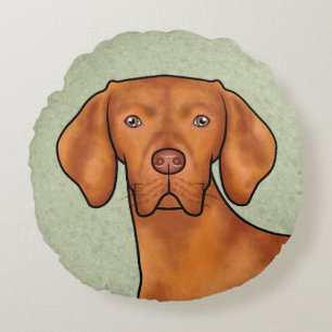 Hungarian Vizsla Cartoon Pointer Dog Head Green Round Cushion
