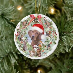 Hungarian Vizsla Christmas wreath Ceramic Tree Decoration