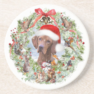 Hungarian Vizsla Christmas wreath Coaster