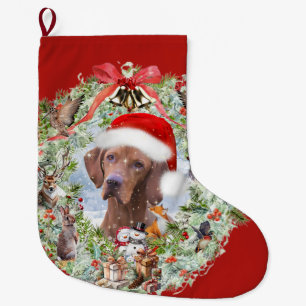 Hungarian Vizsla Christmas wreath Large Christmas Stocking