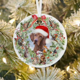 Hungarian Vizsla Christmas wreath Metal Tree Decoration
