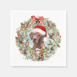 Hungarian Vizsla Christmas wreath Napkin