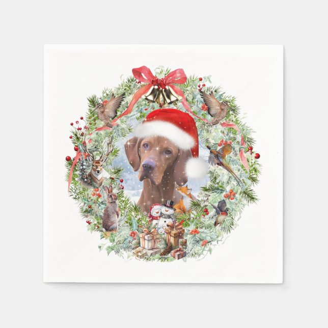 Hungarian Vizsla Christmas wreath Napkin (Front)