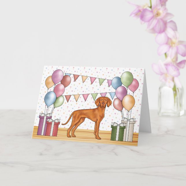 Hungarian Vizsla Colourful Pastel Happy Birthday Card (Orchid)