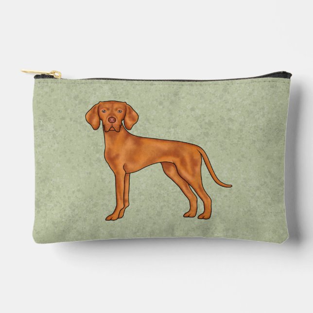 Hungarian Vizsla Cute Cartoon Pointer Dog Green Accessory Pouch (Front)