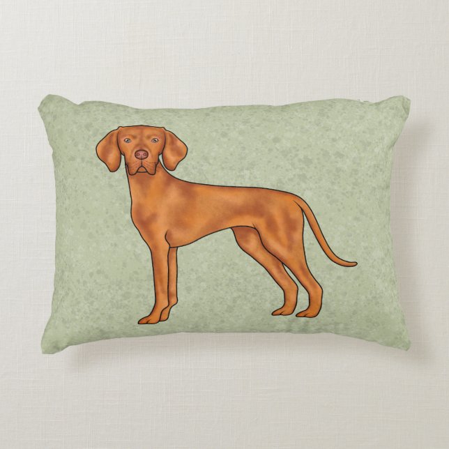 Hungarian Vizsla Cute Cartoon Pointer Dog Green Decorative Cushion (Front)