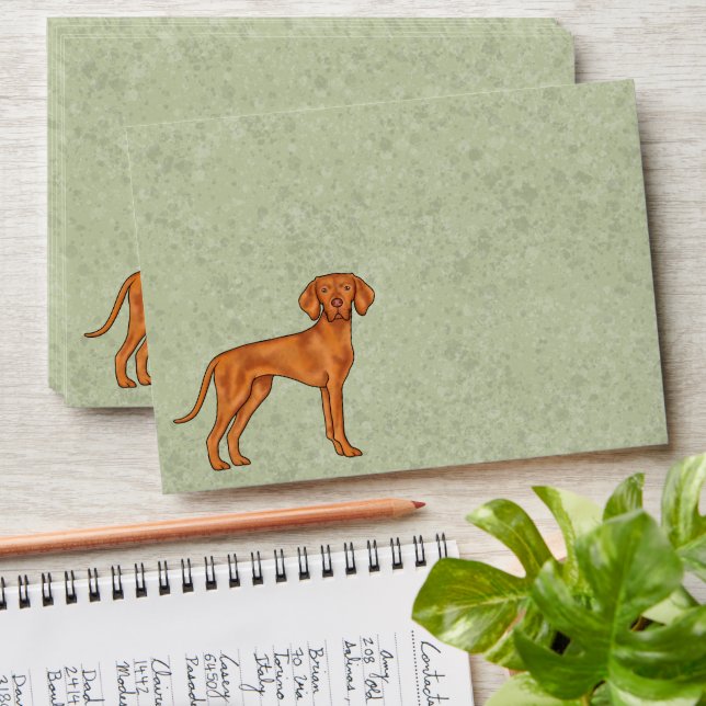 Hungarian Vizsla Cute Cartoon Pointer Dog Green Envelope (Stacked)
