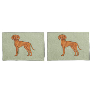 Hungarian Vizsla Cute Cartoon Pointer Dog Green Pillowcase