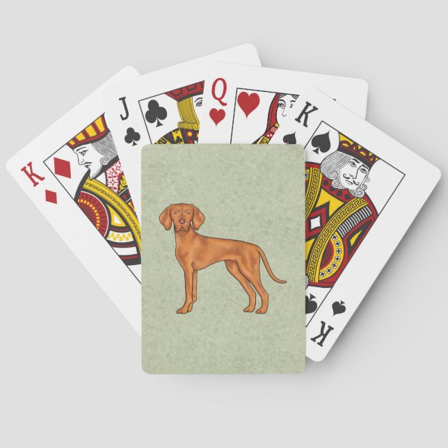 Hungarian Vizsla Cute Cartoon Pointer Dog Green Playing Cards (Back)