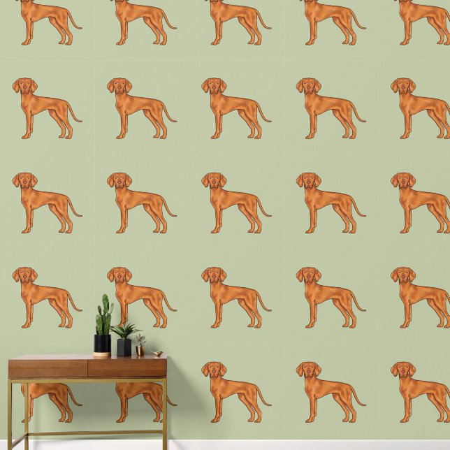 Hungarian Vizsla Cute Cartoon Pointer Dog Green Wallpaper (Hallway)
