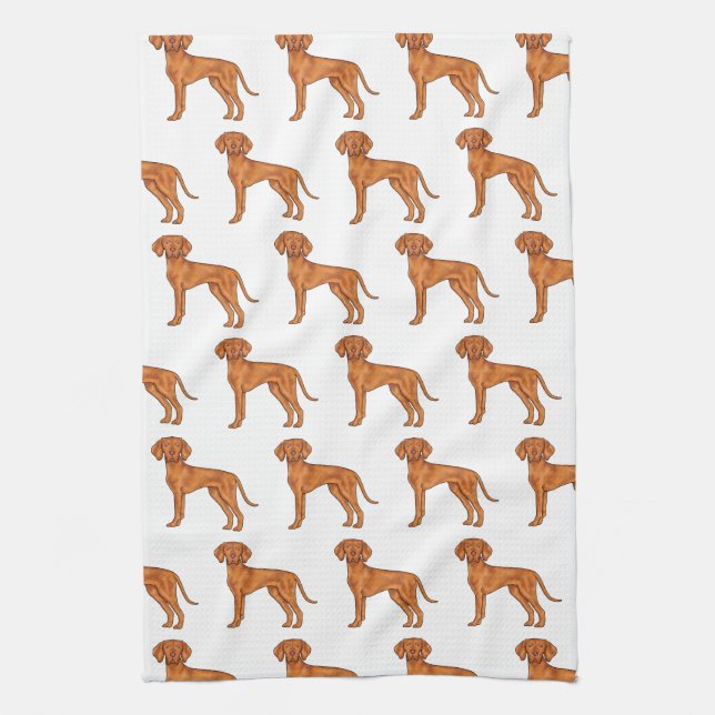 Hungarian Vizsla Cute Cartoon Pointer Dog Pattern Tea Towel (Vertical)