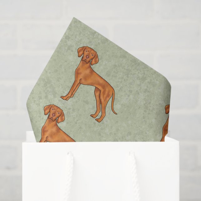 Hungarian Vizsla Cute Pointer Dog Pattern Green Tissue Paper (Gift Bag)