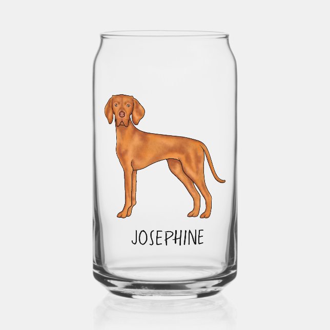 Hungarian Vizsla Cute Pointer Dog With Custom Name Can Glass (Front)