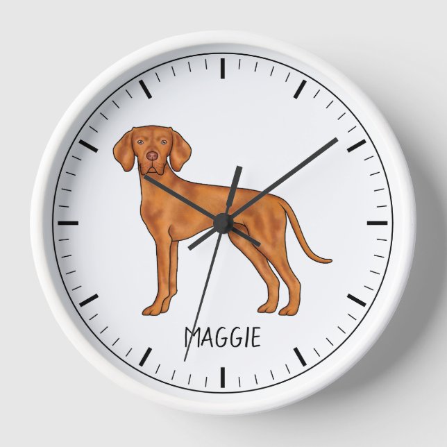 Hungarian Vizsla Cute Pointer Dog With Custom Name Clock (Front)