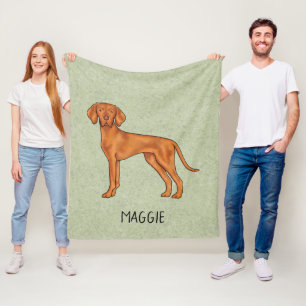 Hungarian Vizsla Cute Pointer Dog With Name Green Fleece Blanket