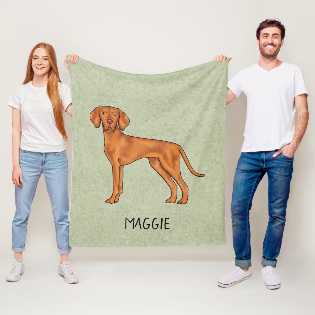 Hungarian Vizsla Cute Pointer Dog With Name Green Fleece Blanket (In Situ)