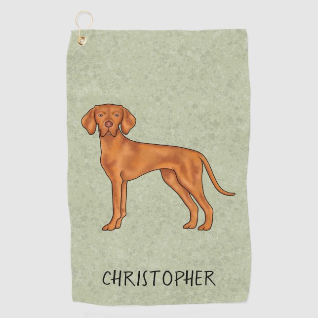 Hungarian Vizsla Cute Pointer Dog With Name Green Golf Towel (Front)