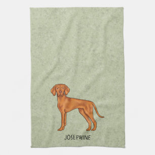 Hungarian Vizsla Cute Pointer Dog With Name Green Tea Towel