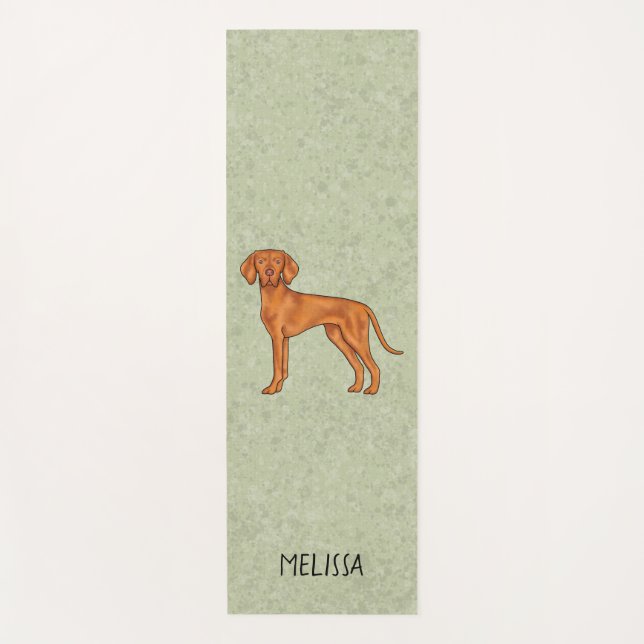 Hungarian Vizsla Cute Pointer Dog With Name Green Yoga Mat (Front)