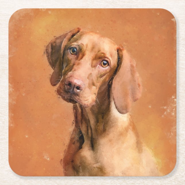 Hungarian Vizsla Dog Art Painting Square Paper Coaster (Front)