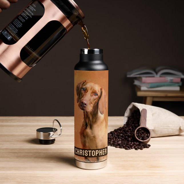 Hungarian Vizsla Dog Art Painting Water Bottle (Coffee)