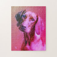 Hungarian Vizsla Dog Art Portrait | Pink