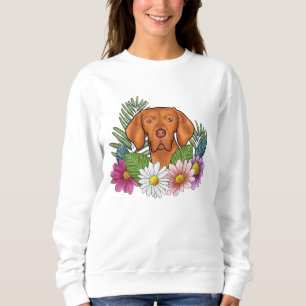 Hungarian Vizsla Dog Head And Colourful Flowers Sweatshirt
